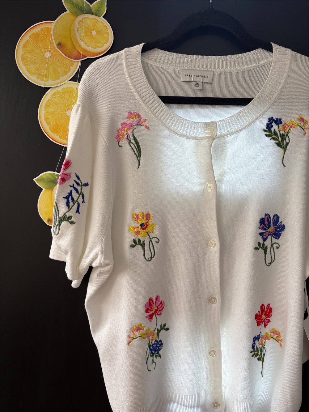 Free Assembly White Floral Embroidered Button Cardigan Sweater NWT